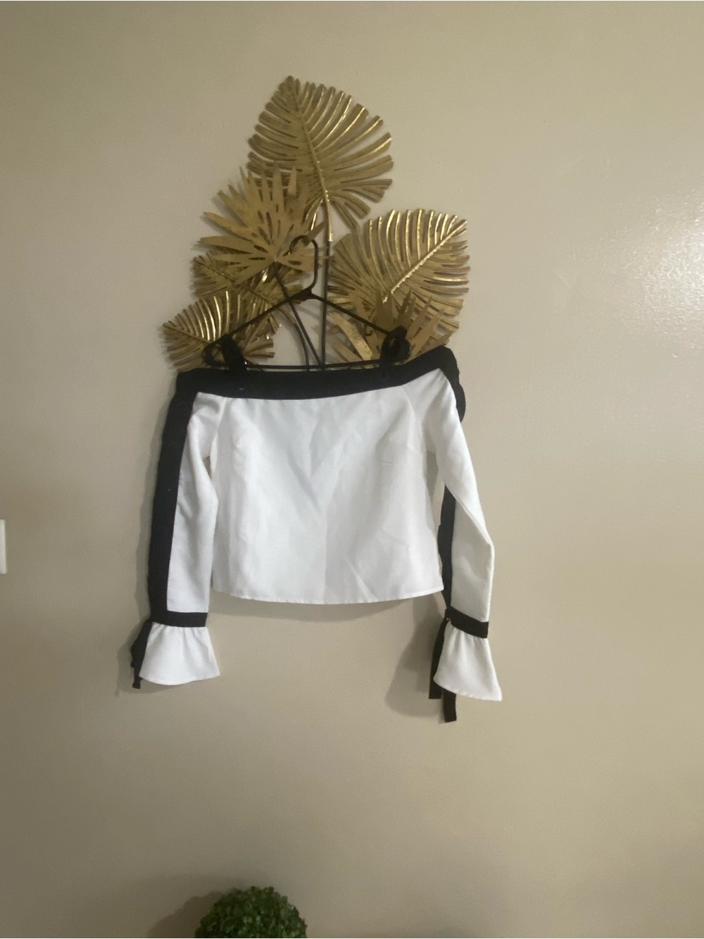 Women's Off-the-Shoulder White Top with Black Trim